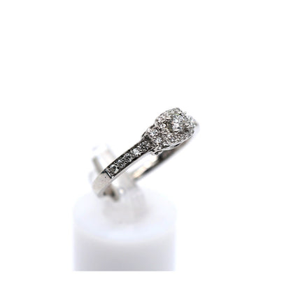 14K White Gold Round Diamond Halo Pave Engagement Ring