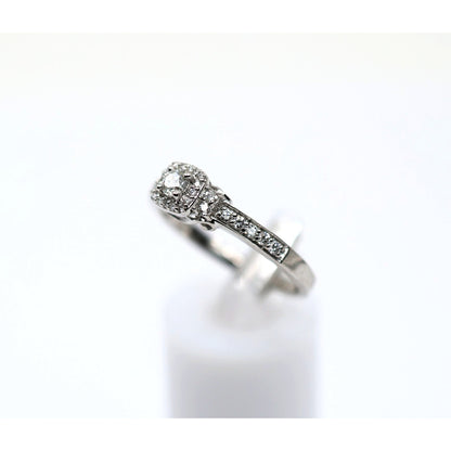 14K White Gold Round Diamond Halo Pave Engagement Ring