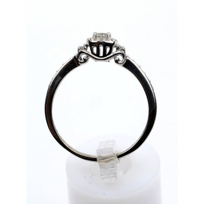 14K White Gold Round Diamond Halo Pave Engagement Ring