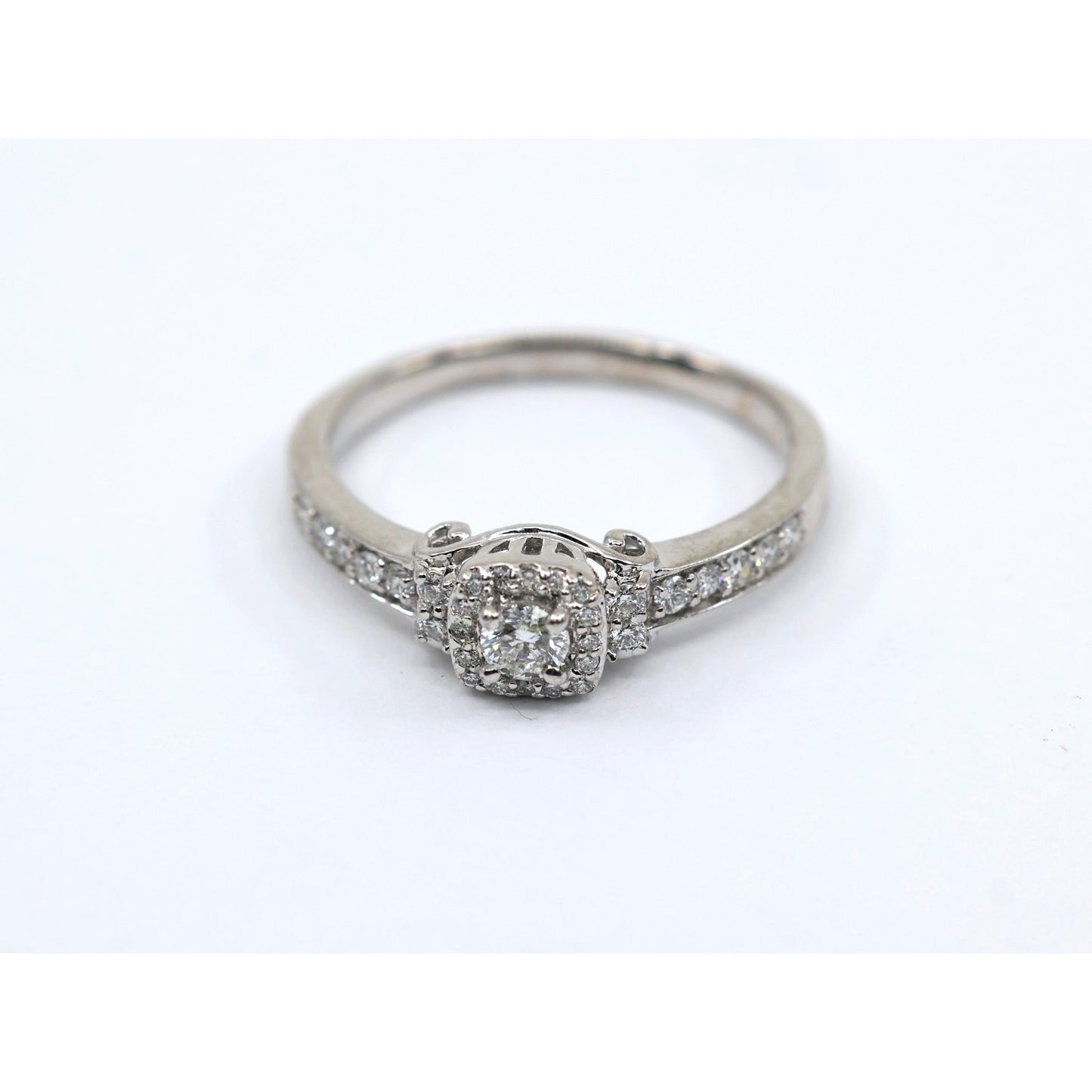 14K White Gold Round Diamond Halo Pave Engagement Ring
