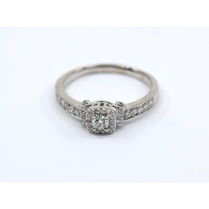 14K White Gold Round Diamond Halo Pave Engagement Ring