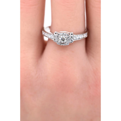 14K White Gold Round Diamond Halo Pave Engagement Ring