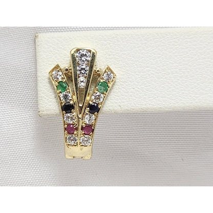 10K Yellow Gold Ruby, Emerald, Sapphire & Cubic Zirconia Hinged Back Earrings