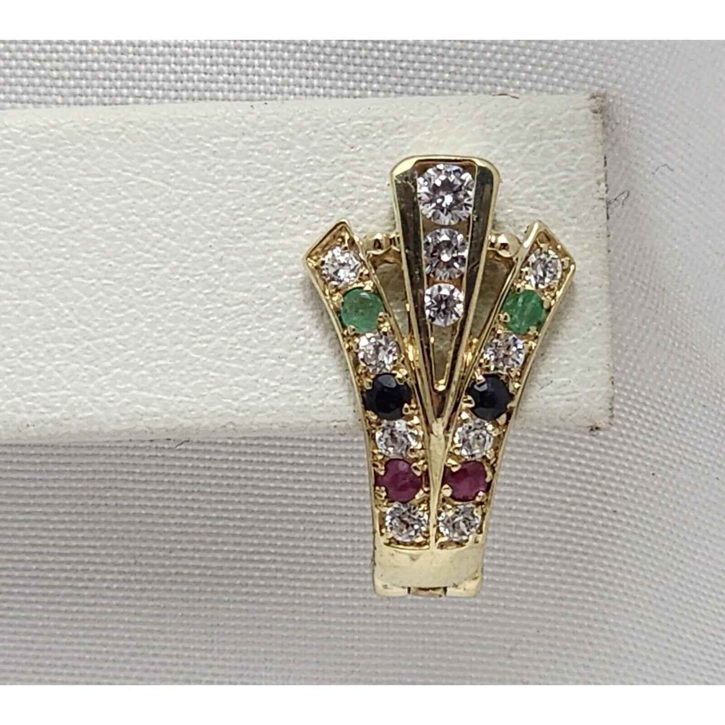 10K Yellow Gold Ruby, Emerald, Sapphire & Cubic Zirconia Hinged Back Earrings