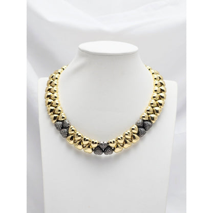 18K Two Tone Gold Antique Multi Heart Diamond Choker Link Necklace