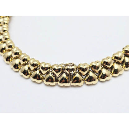 18K Two Tone Gold Antique Multi Heart Diamond Choker Link Necklace