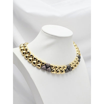18K Two Tone Gold Antique Multi Heart Diamond Choker Link Necklace
