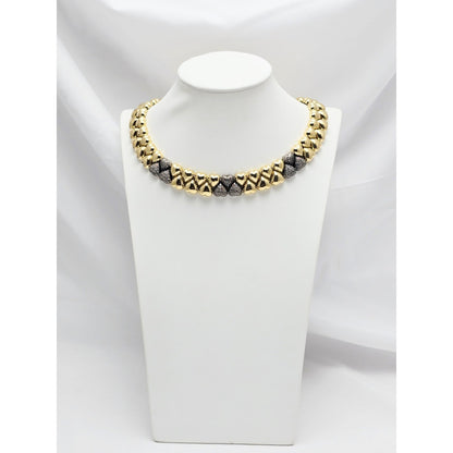 18K Two Tone Gold Antique Multi Heart Diamond Choker Link Necklace