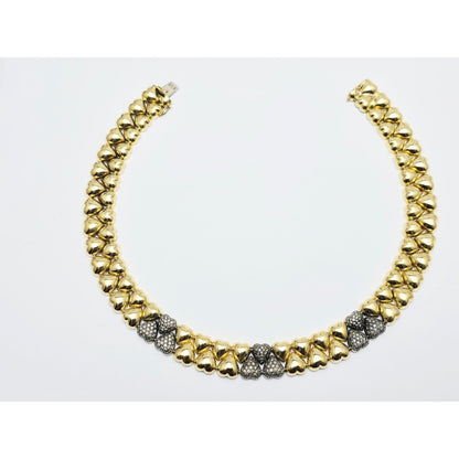 18K Two Tone Gold Antique Multi Heart Diamond Choker Link Necklace