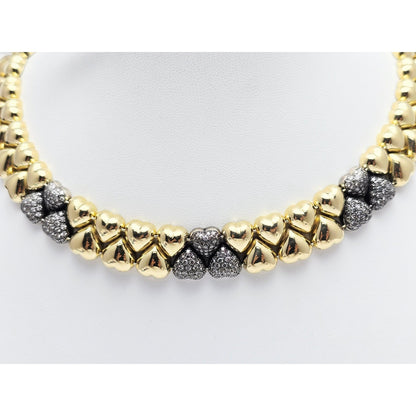 18K Two Tone Gold Antique Multi Heart Diamond Choker Link Necklace