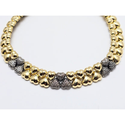 18K Two Tone Gold Antique Multi Heart Diamond Choker Link Necklace