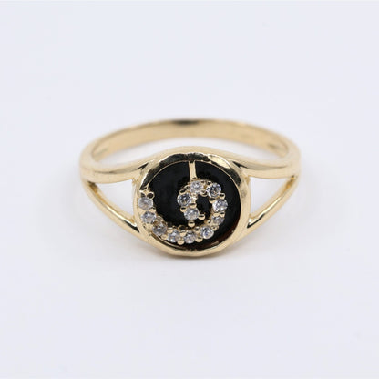 14K Yellow Gold Black Onyx & CZ Spiral Design Ring