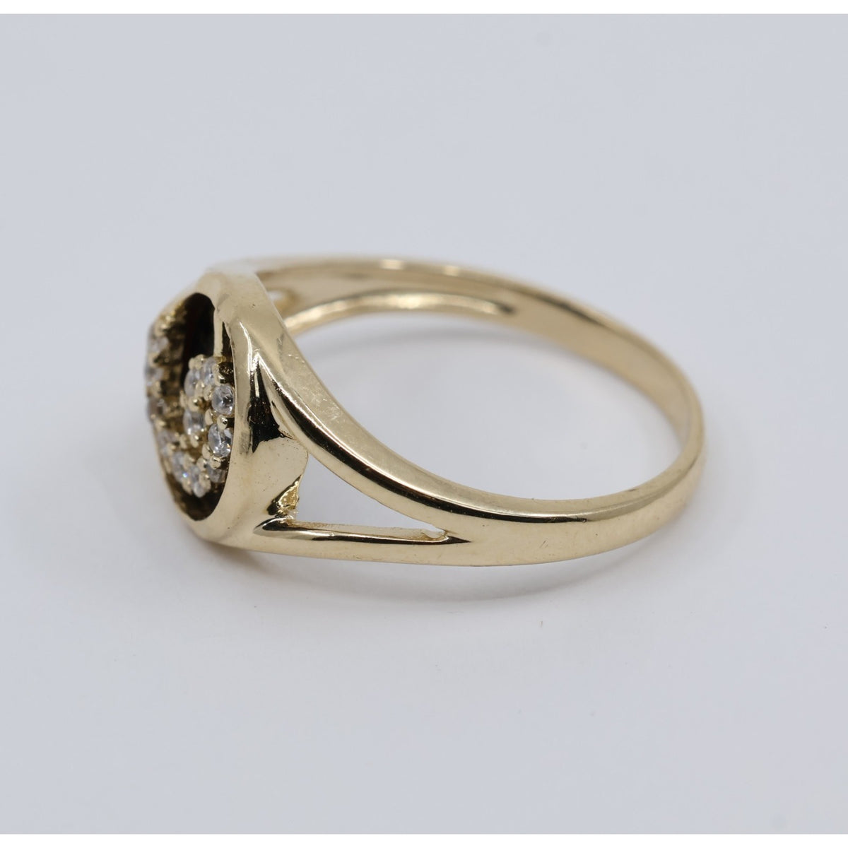 14K Yellow Gold Black Onyx & CZ Spiral Design Ring
