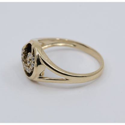 14K Yellow Gold Black Onyx & CZ Spiral Design Ring
