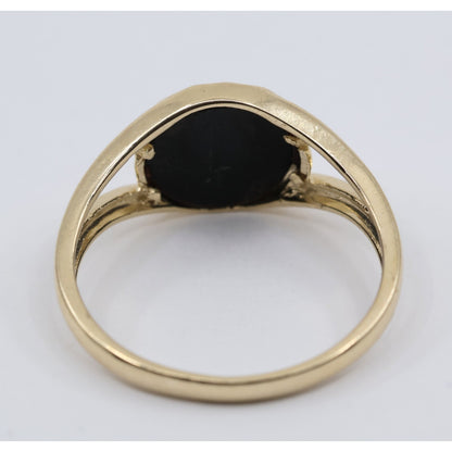 14K Yellow Gold Black Onyx & CZ Spiral Design Ring
