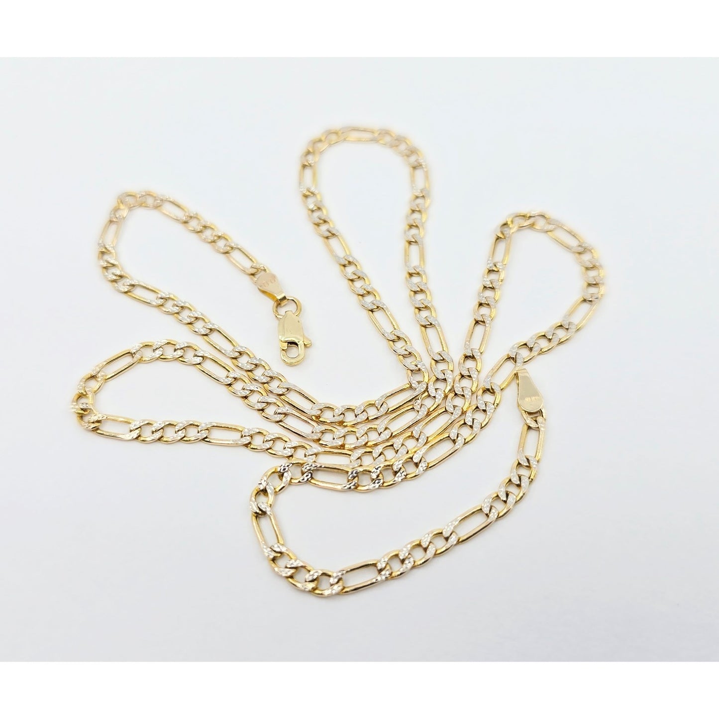 10K Two Tone Gold Diamond Cut Figaro Link Chain Necklace