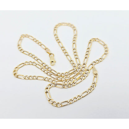 10K Two Tone Gold Diamond Cut Figaro Link Chain Necklace