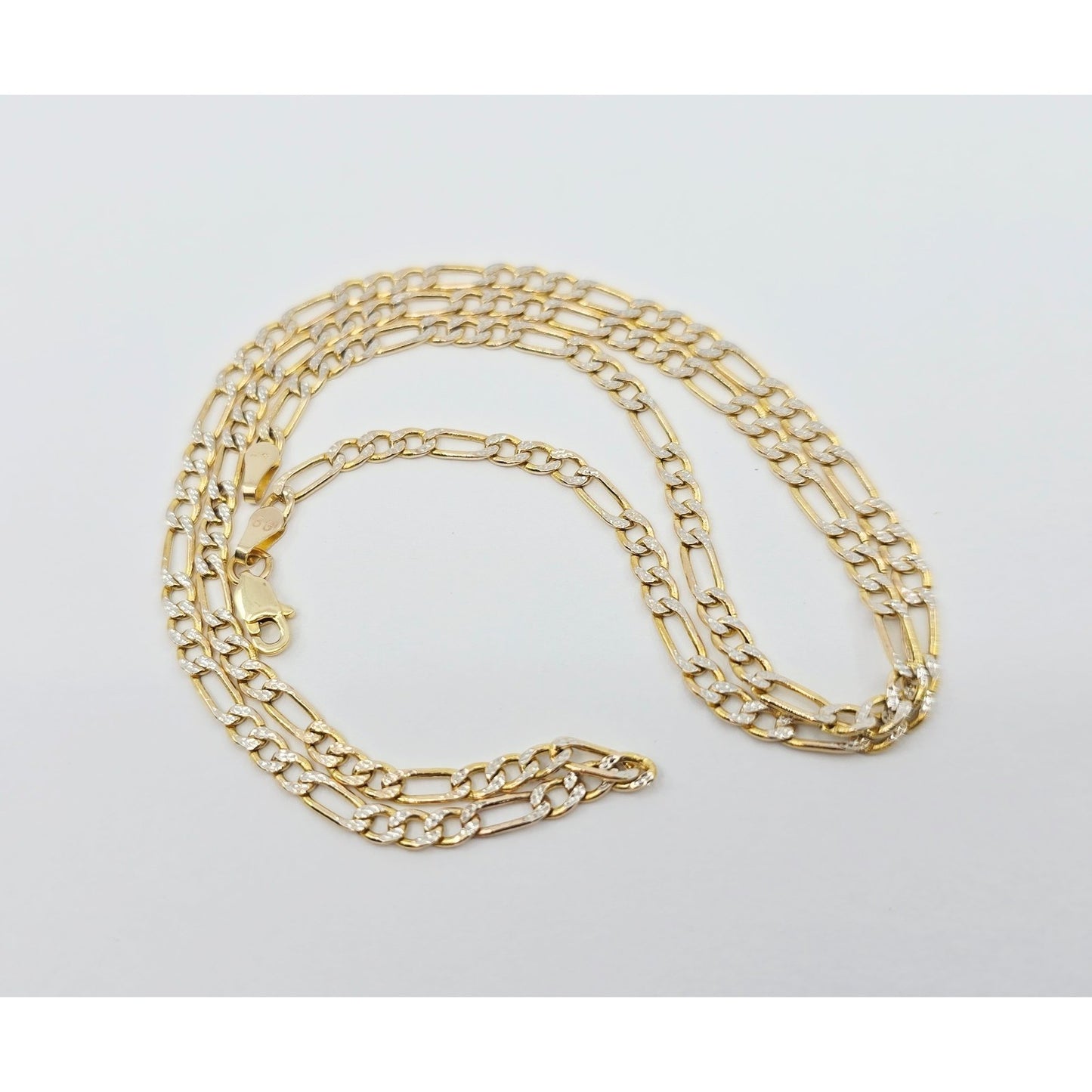 10K Two Tone Gold Diamond Cut Figaro Link Chain Necklace