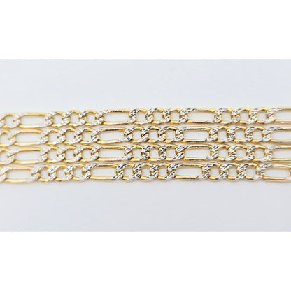 10K Two Tone Gold Diamond Cut Figaro Link Chain Necklace
