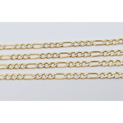 10K Two Tone Gold Diamond Cut Figaro Link Chain Necklace