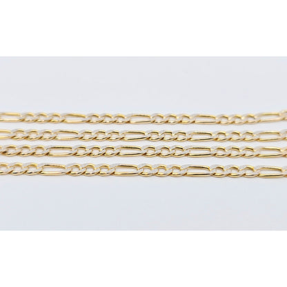 10K Two Tone Gold Diamond Cut Figaro Link Chain Necklace