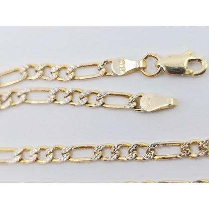 10K Two Tone Gold Diamond Cut Figaro Link Chain Necklace