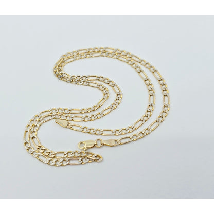 10K Two Tone Gold Diamond Cut Figaro Link Chain Necklace