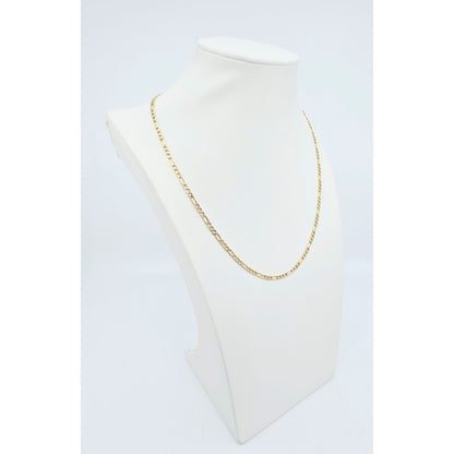 10K Two Tone Gold Diamond Cut Figaro Link Chain Necklace