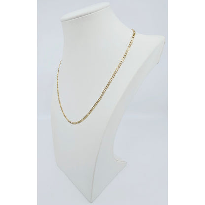 10K Two Tone Gold Diamond Cut Figaro Link Chain Necklace