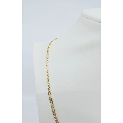 10K Two Tone Gold Diamond Cut Figaro Link Chain Necklace