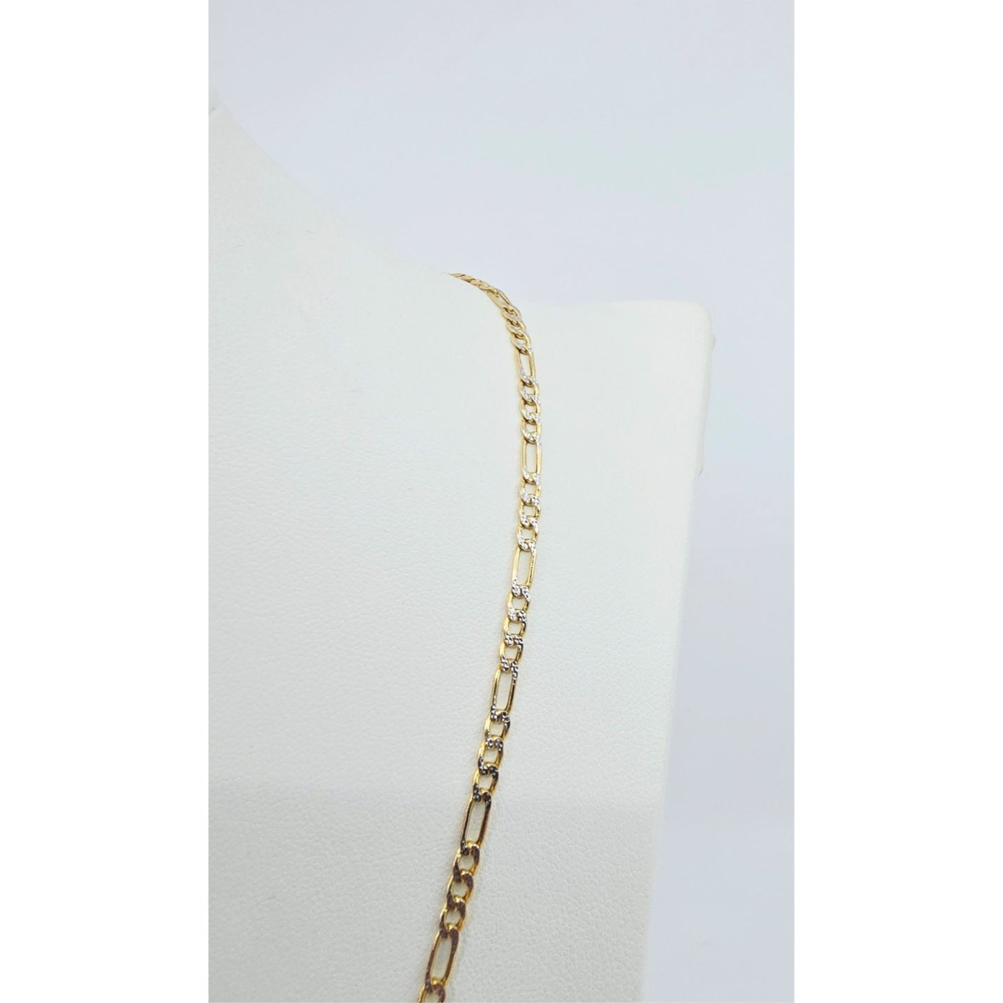 10K Two Tone Gold Diamond Cut Figaro Link Chain Necklace