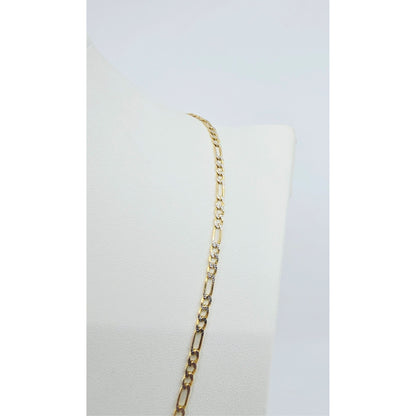 10K Two Tone Gold Diamond Cut Figaro Link Chain Necklace