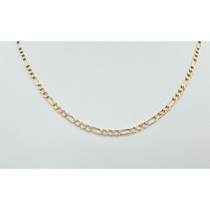 10K Two Tone Gold Diamond Cut Figaro Link Chain Necklace
