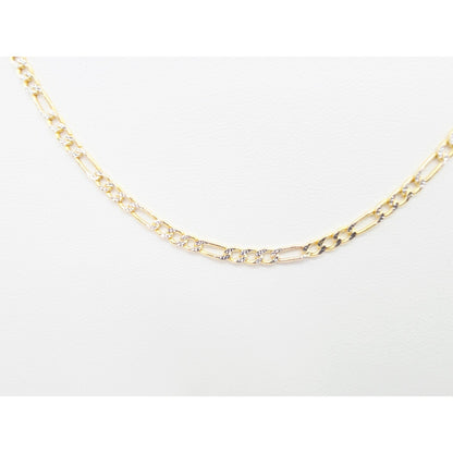 10K Two Tone Gold Diamond Cut Figaro Link Chain Necklace