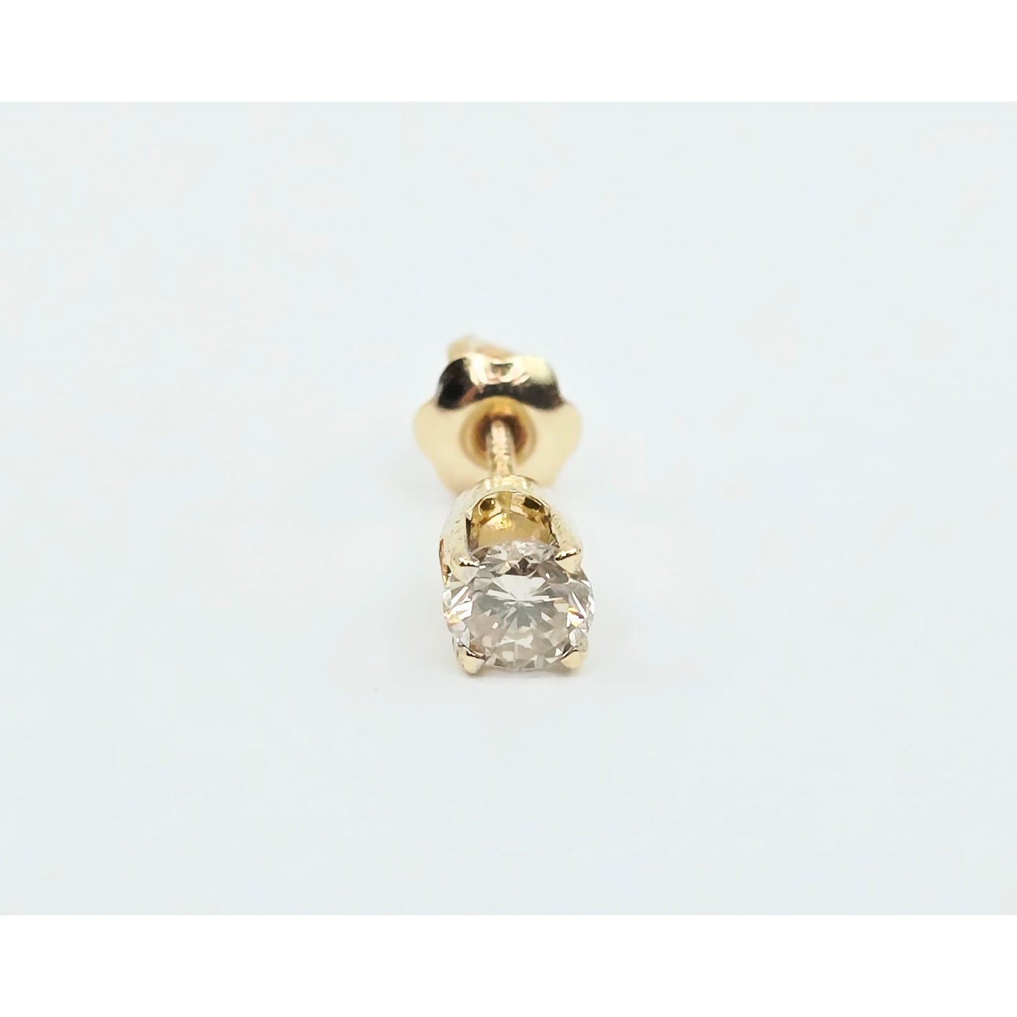 Single 14K Yellow Gold Round Cut Diamond Stud Earring