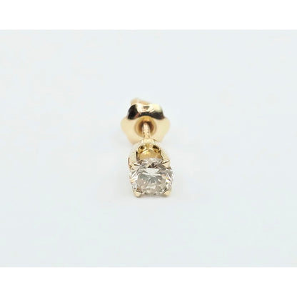 Single 14K Yellow Gold Round Cut Diamond Stud Earring