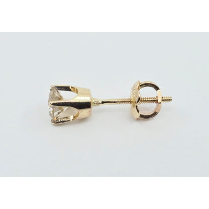 Single 14K Yellow Gold Round Cut Diamond Stud Earring