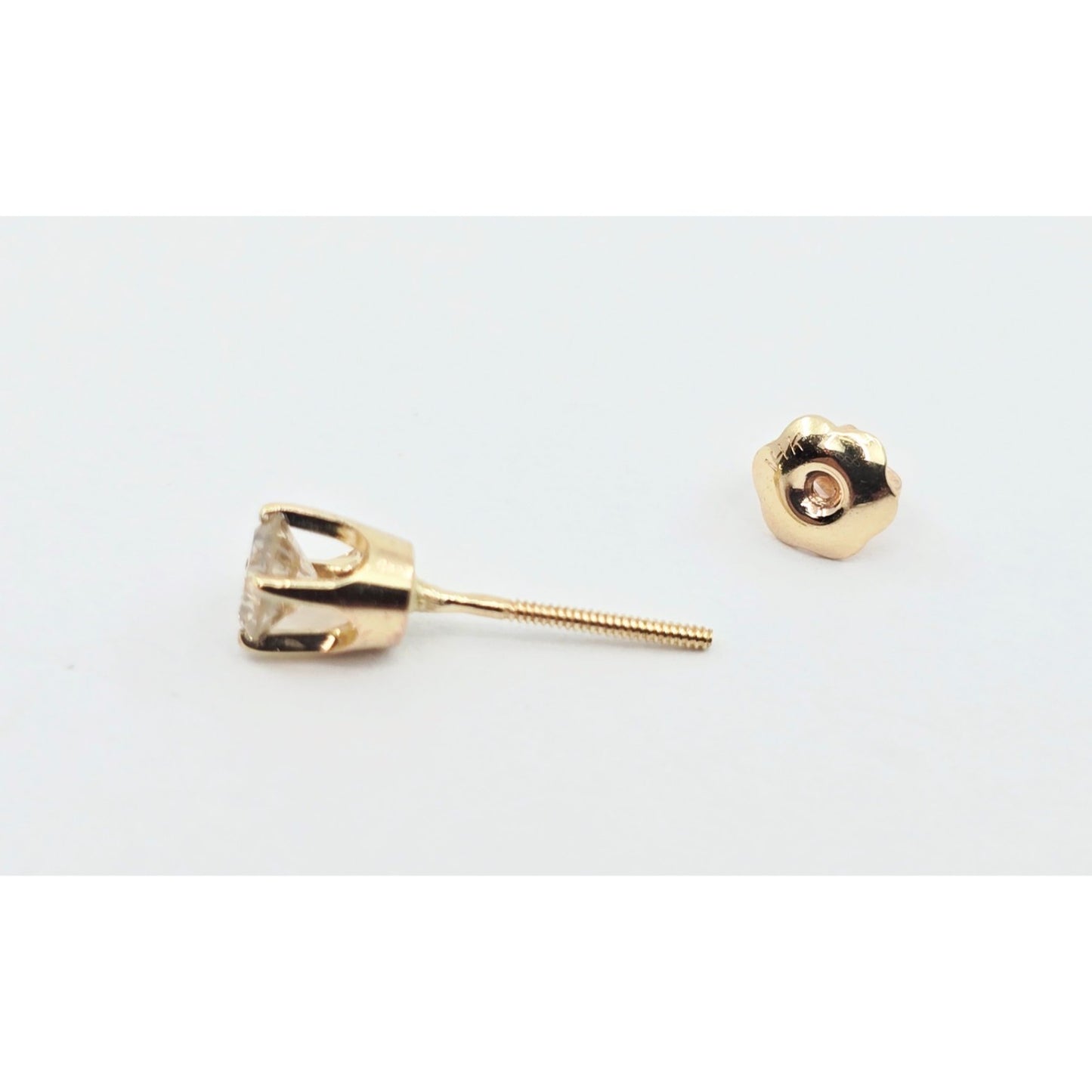Single 14K Yellow Gold Round Cut Diamond Stud Earring