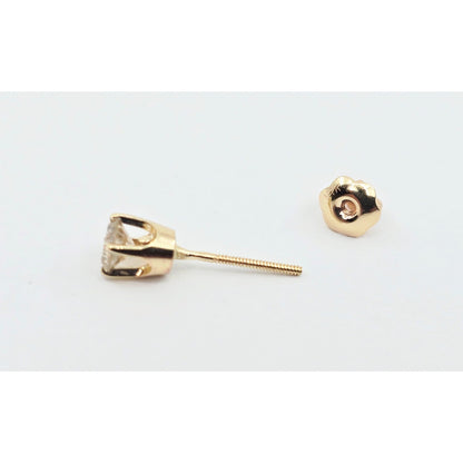 Single 14K Yellow Gold Round Cut Diamond Stud Earring