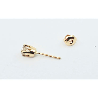 Single 14K Yellow Gold Round Cut Diamond Stud Earring
