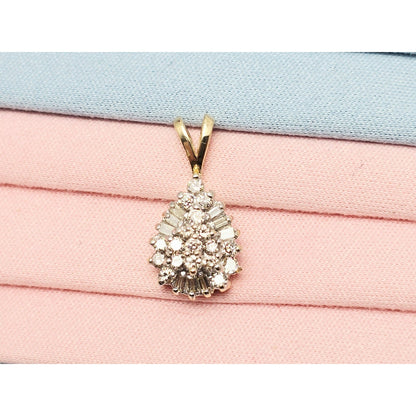 10K Two Tone Gold Teardrop White Diamond Charm Pendant
