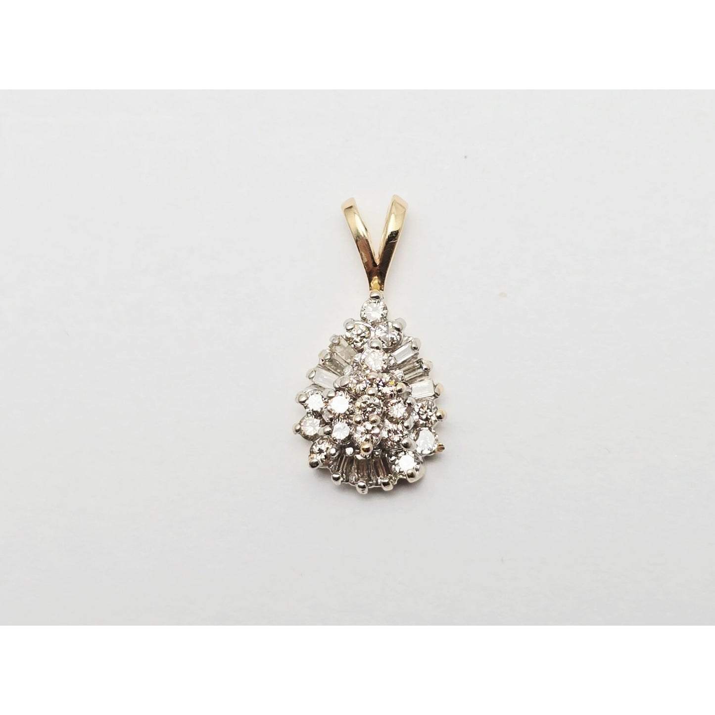 10K Two Tone Gold Teardrop White Diamond Charm Pendant