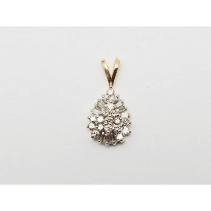 10K Two Tone Gold Teardrop White Diamond Charm Pendant