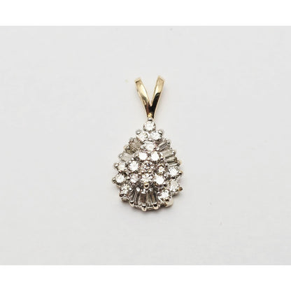 10K Two Tone Gold Teardrop White Diamond Charm Pendant