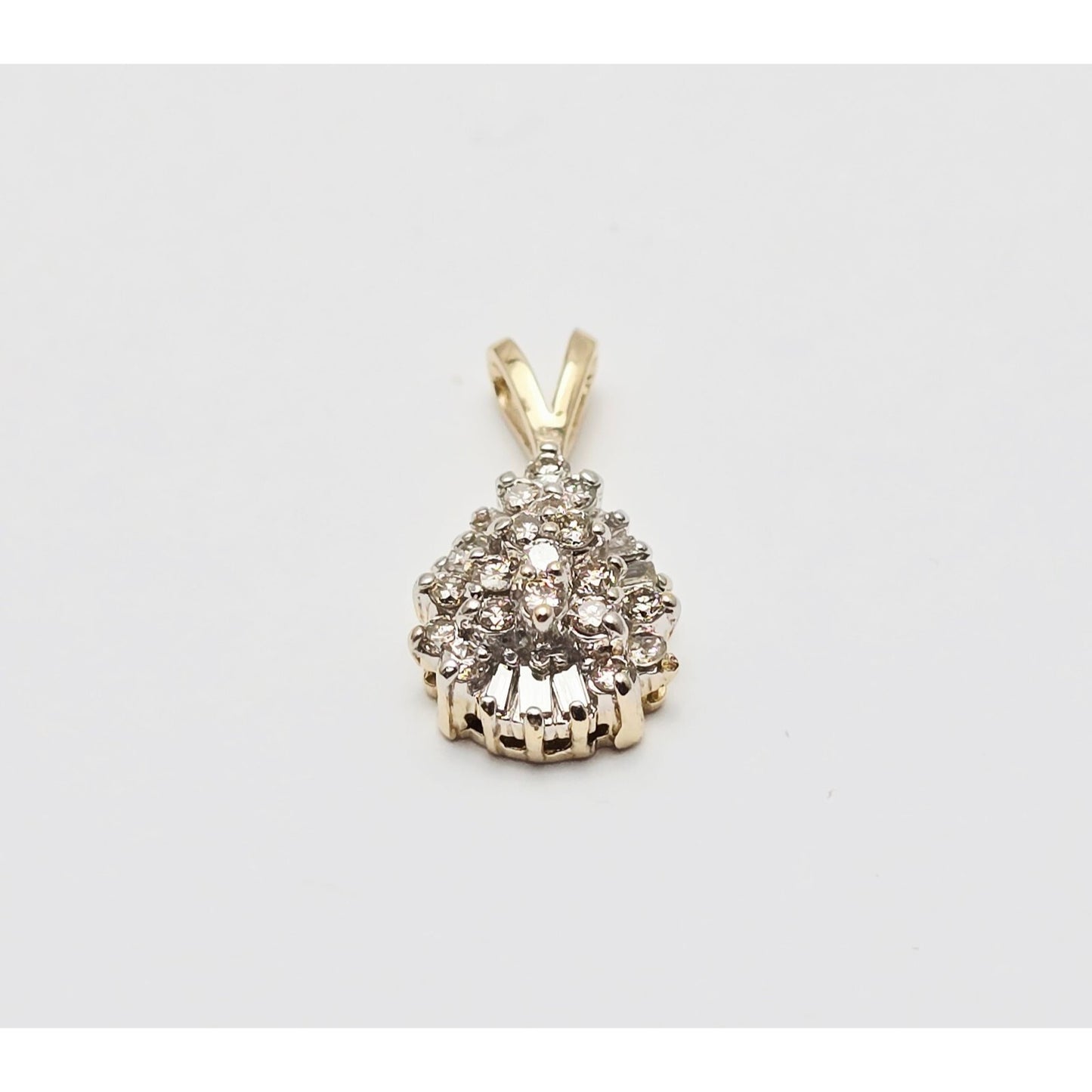 10K Two Tone Gold Teardrop White Diamond Charm Pendant