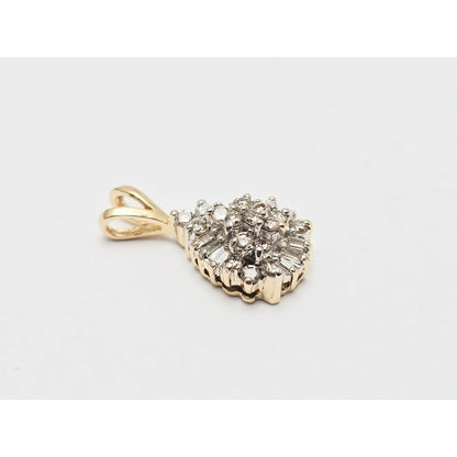 10K Two Tone Gold Teardrop White Diamond Charm Pendant