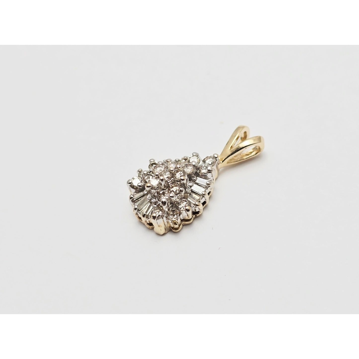 10K Two Tone Gold Teardrop White Diamond Charm Pendant