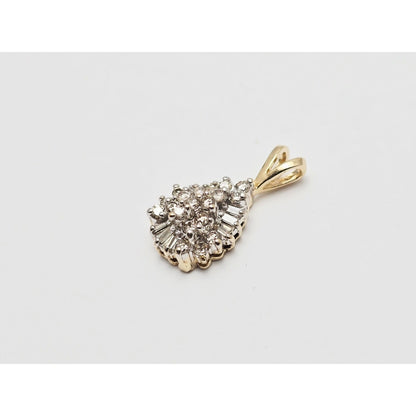 10K Two Tone Gold Teardrop White Diamond Charm Pendant