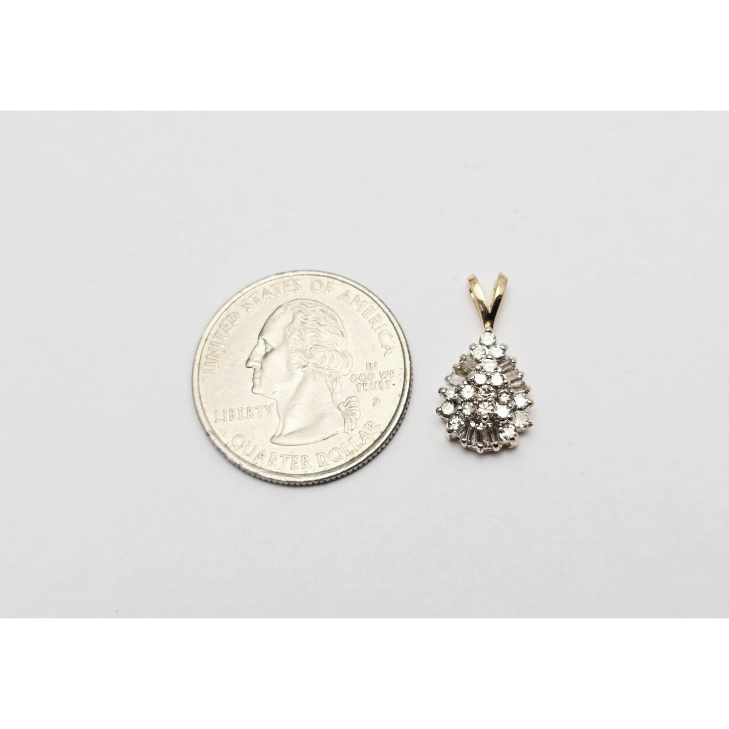 10K Two Tone Gold Teardrop White Diamond Charm Pendant