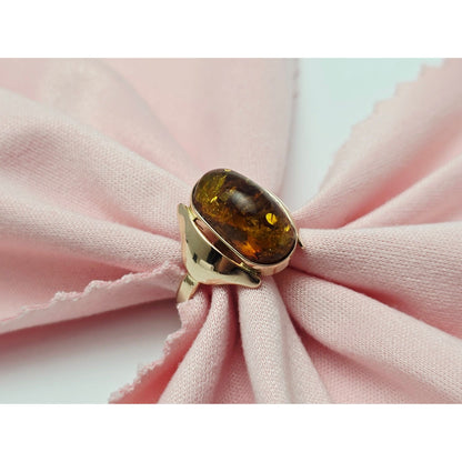 Vintage 14K Rose Gold Oval Amber Ring